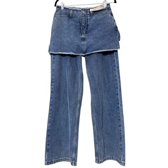 [NEW JEANS] X OIOI sz small layered skirt denim pants OI1C2MPL97BLA OFFICIAL MD - Picture 1 of 16